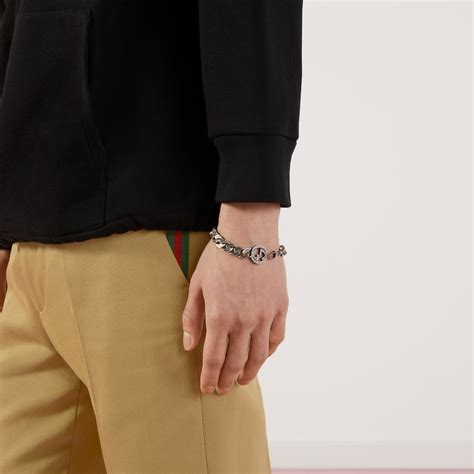 gucci sterling silver rhodium plated boule chain charm bracelet|Gucci interlocking bracelet.